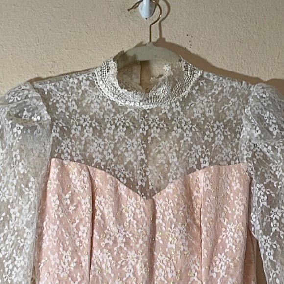 Vintage Gunne Sax Jessica McClintock Fit & Flare Ivory Pink Dress size 5/6 - Picture 4 of 16